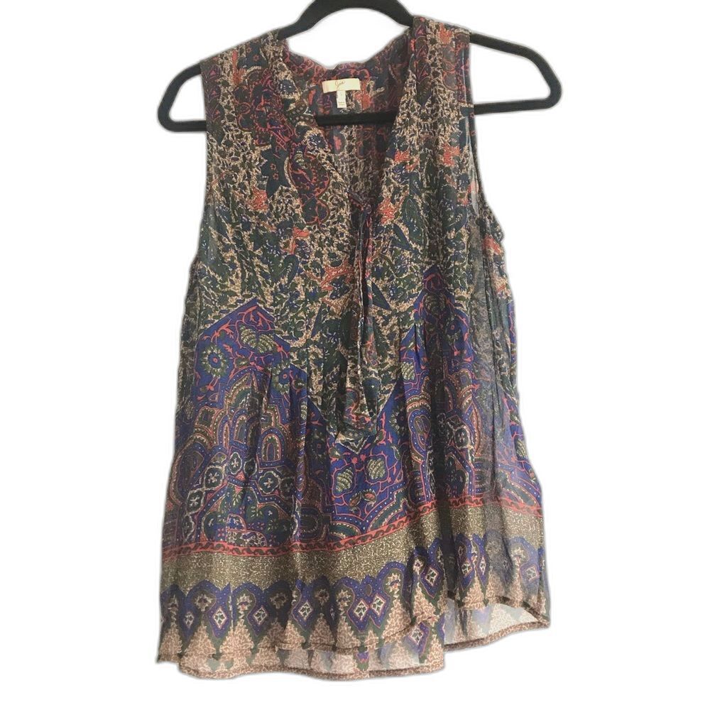 Joie Silk Sleeveless Semi-Sheer 100% Silk Paisley Top Size Small